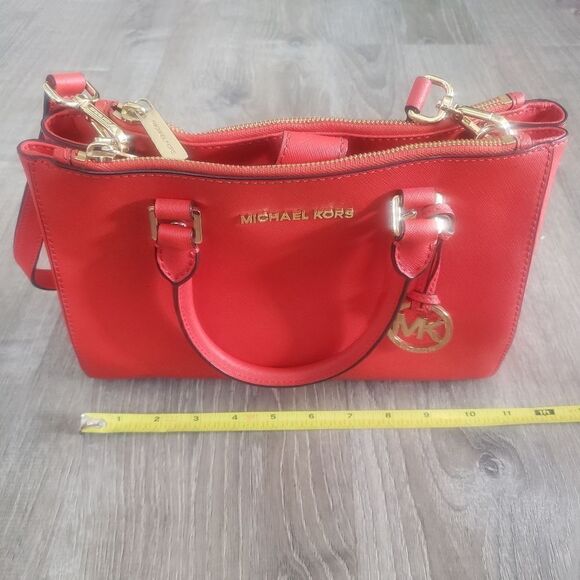 Michael Kors Sutton Mandarin Orange Small Leather Handbag Purse Bag - Picture 6 of 12